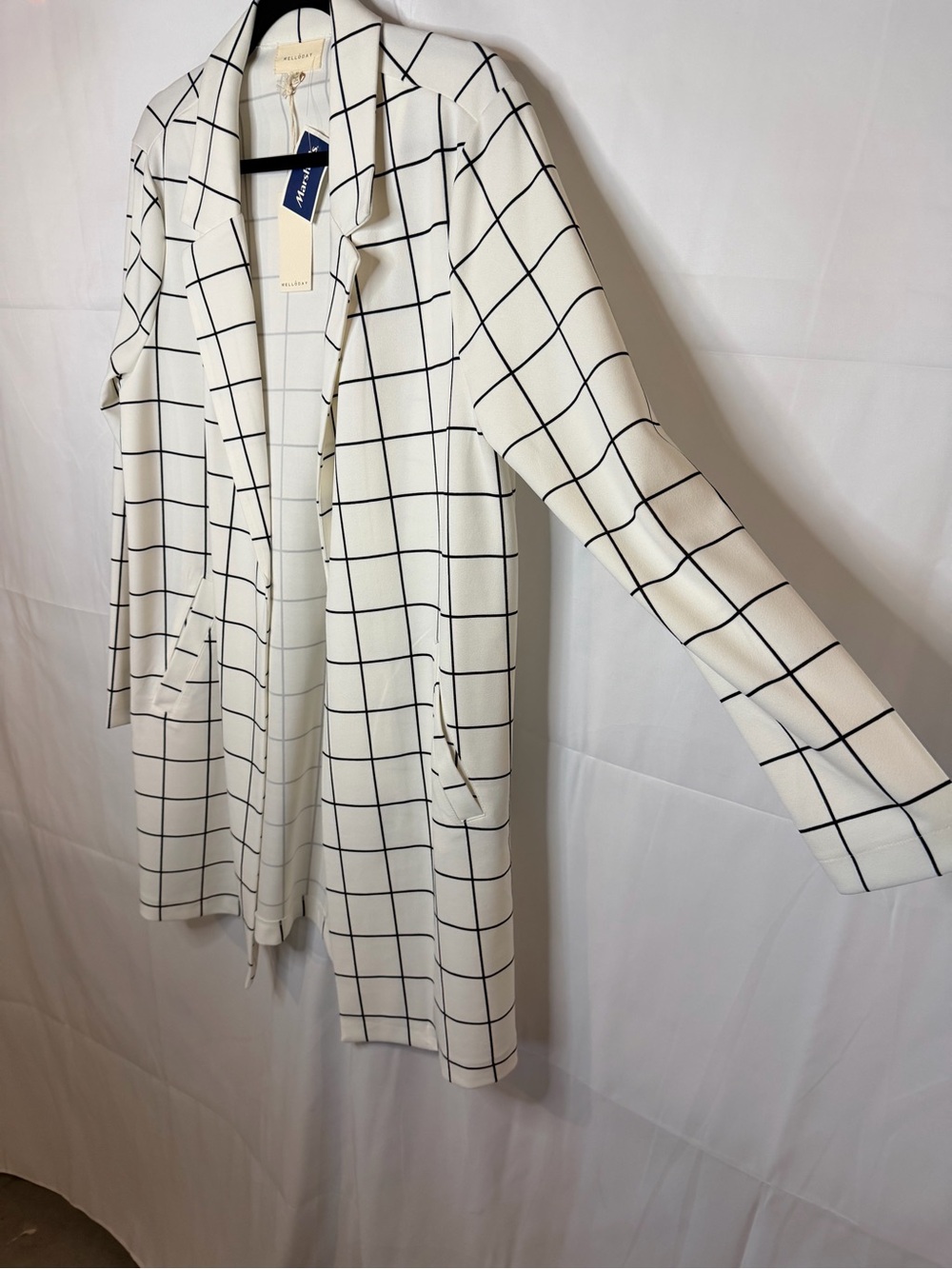 MELLODAY White Windowpane Blazer with Black Grid - Picture 4 of 7